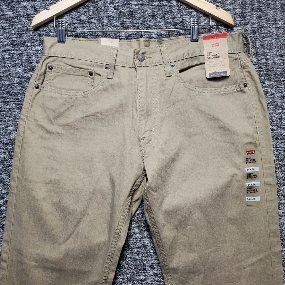 Levis 559 Relaxed Straight Jeans Mens 34x36 NWT Khaki Tan 100% Cotton Pants New